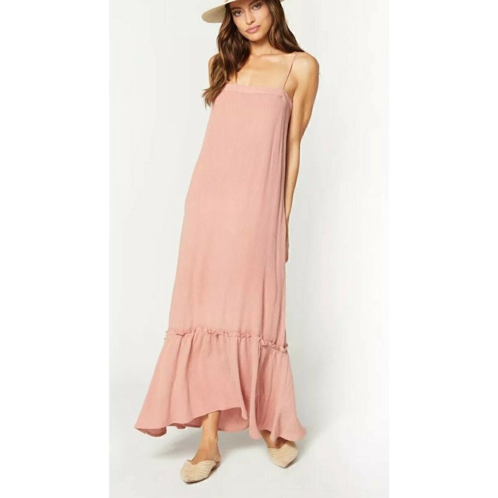 New Flynn Skye Margo Pink Crinkle Dress Womens XS Rayon Spaghetti Straps